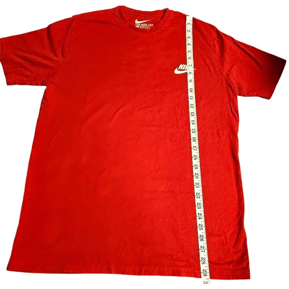 Nike Red Athletic Cut‎ Cotton Tee XL Mens Crewneck T-Shirt With White Logo - Picture 5 of 6